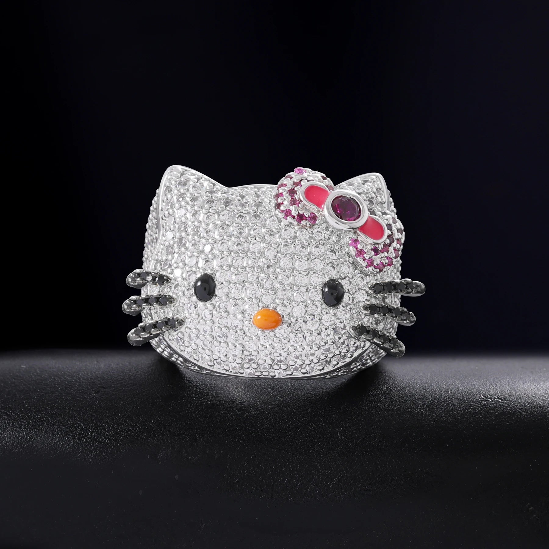 Ice Stone Bling Bling Hello Kitty Brass 18K Gold Plated Ring