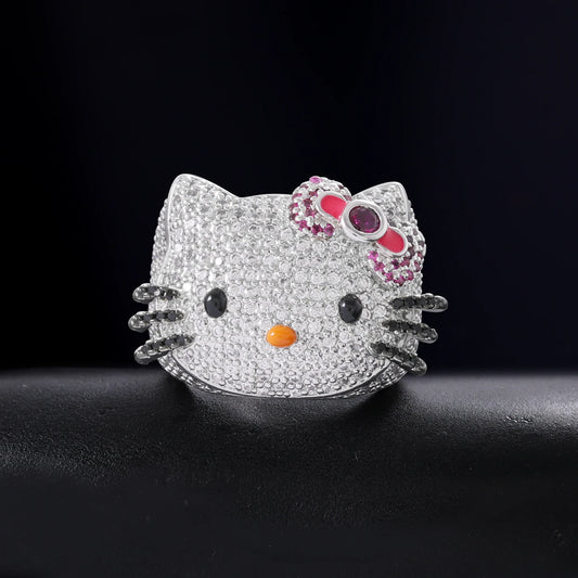Ice Stone Bling Bling Hello Kitty Brass 18K Gold Plated Ring
