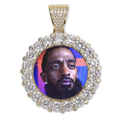 Top quality edge cz zircon paved bling brass round shape custom photo pendant necklace custom picture memory gift necklace