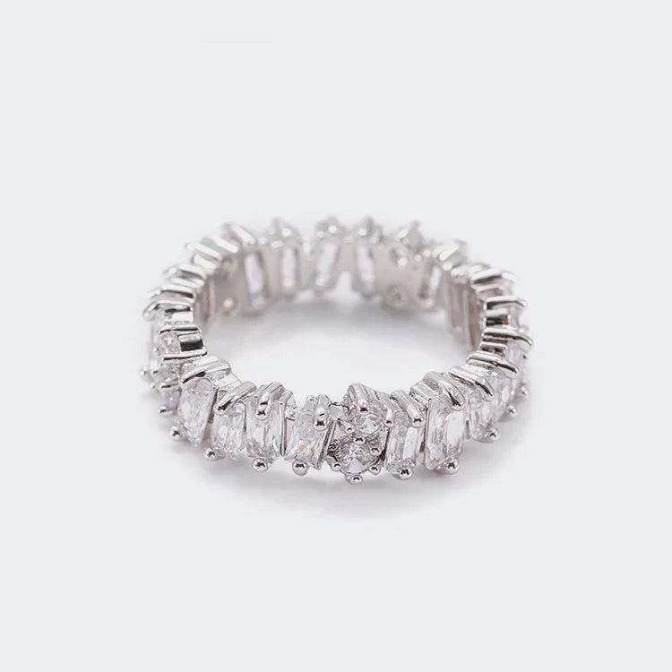 TOP ICY Irregular shape new design cubic zircon women ring 14k gold plating 18k zircon ring round baguette CZ ring