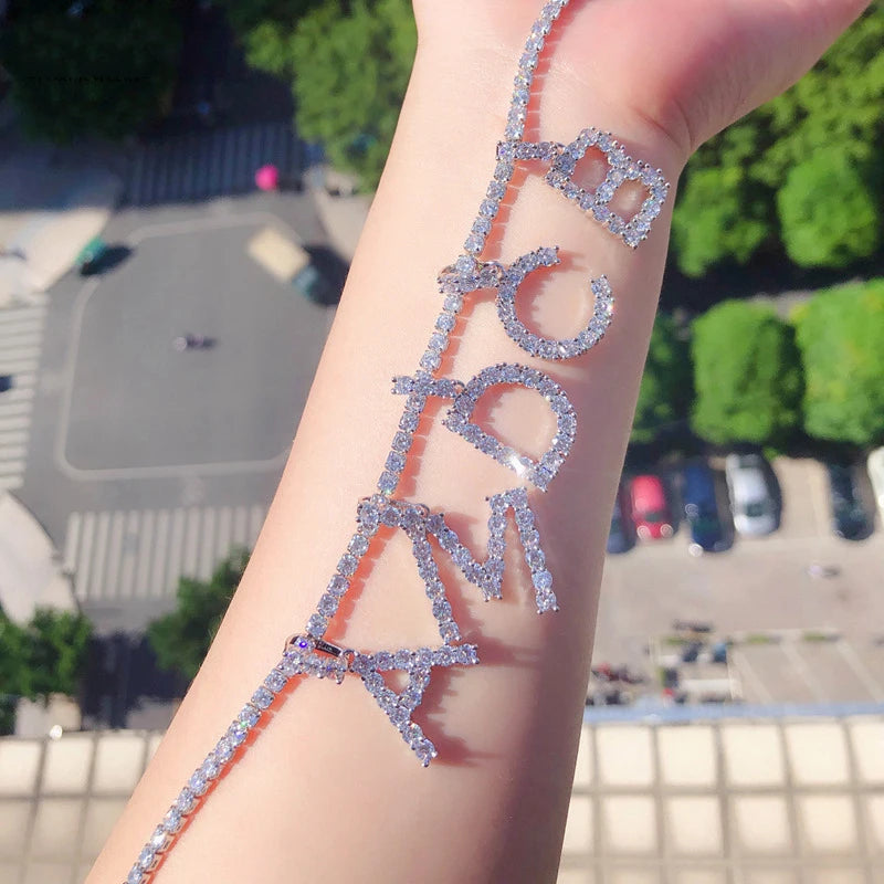 Iced out A-Z letters pendant necklace with cubic zircon tennis chain custom initial necklace