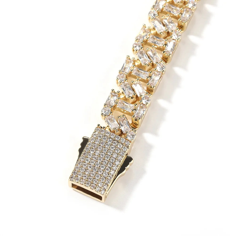 Ice Stone 13mm Gold Plated Cuban Bracelet