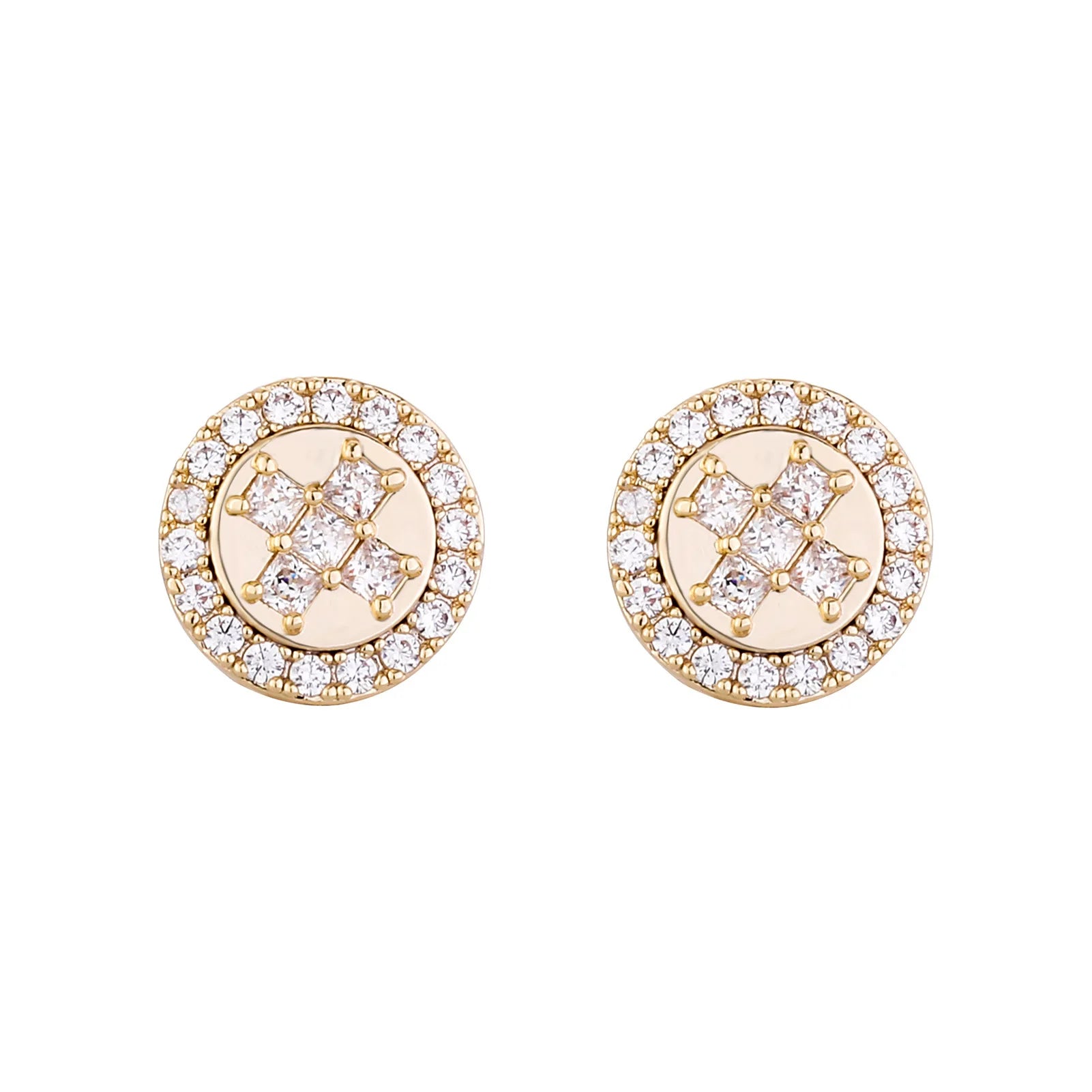 Ice Stone Hip Hop Round Cross Iced Out CZ Stud Earrings