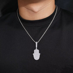 Ice Stone Fatima Hamsa 925 Silver Moissanite 18K Gold Pendant