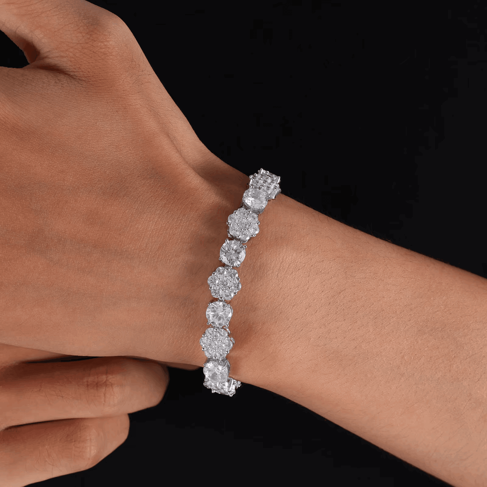 Ice Stone Cluster Flower VVS Moissanite Tennis Bracelet