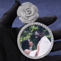 Ice Stone Custom 70MM Rose Hook CZ Photo Pendant Necklace