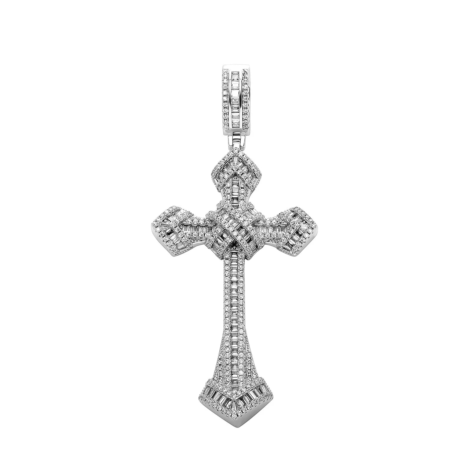 Top Icy Hip Hop Baguette Cross Square CZ Gold Plated Pendant Big Size Iced Out Retro Style Cross Necklace for Men