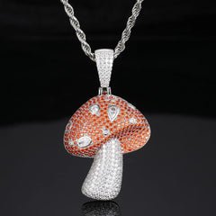 925 Sterling Silver Moissanite Gold-Plated Mushroom Pendant Necklace for Men and Women Perfect Party Accessory and Gift