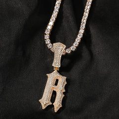 Wholesale Retro Style Initial Letter A-Z Pendant Necklace Hip Hop Initial Letter A-Z Necklace  with Cuban Chain Tennis Chain