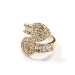 New Arrival Fine Jewelry Heart Shaped Ring Hip Hop Iced Out Bling Heart Band Rings Engagement Rings 18K Gold Plated for women