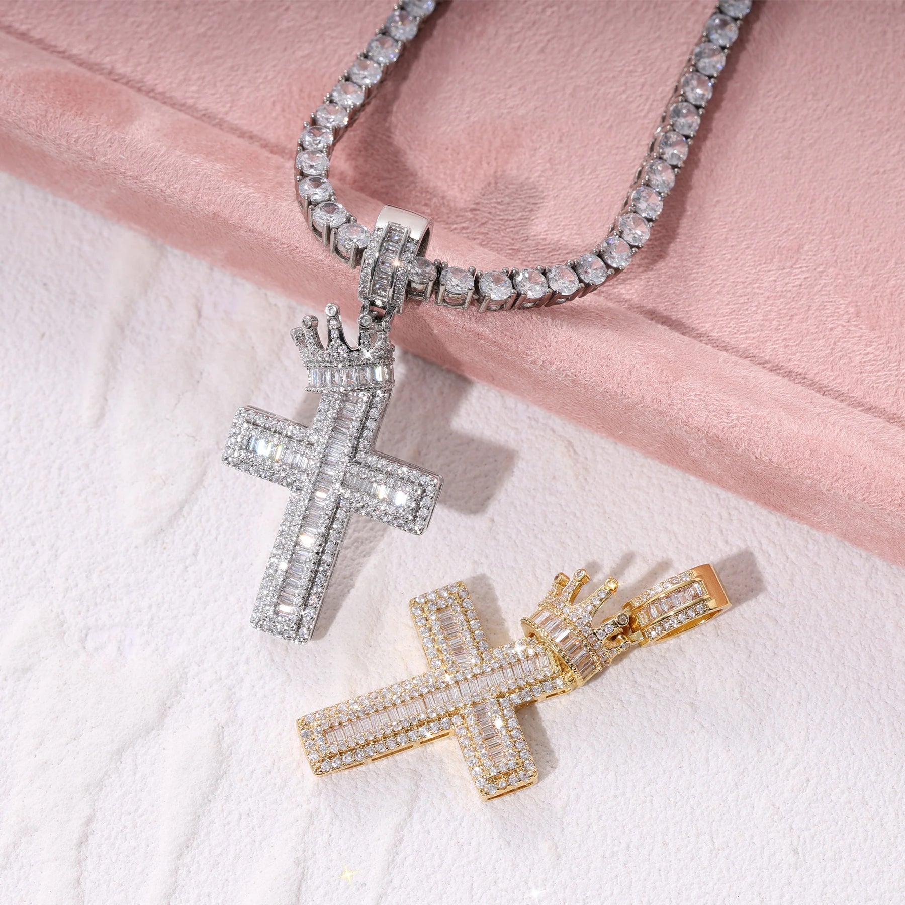 Ice Stone Wholesale Bling Iced Out Baguette CZ Crown Necklace