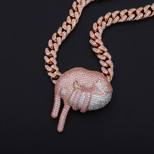 Best Selling 2020 Lip Print Shape Liquid European Pink Distinctive Diamond Sparkling Party Rope Chain Iced Pendant Necklace