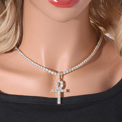 Ice Stone Hip Hop 18K Gold CZ Ankh Pendant Necklace