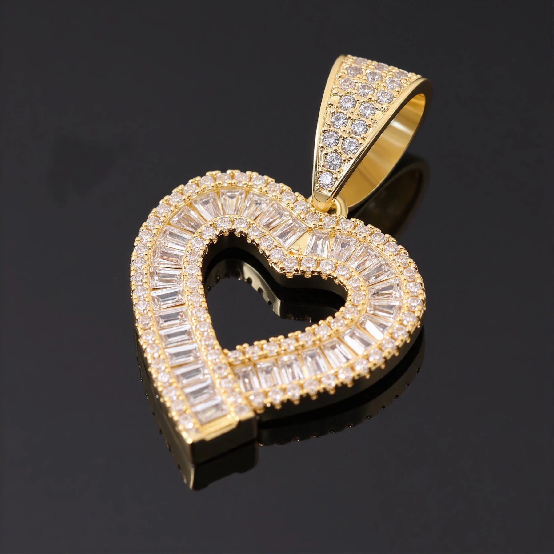 Ice Stone Ready Ship Popular Heart Baguette CZ Hollow Pendant