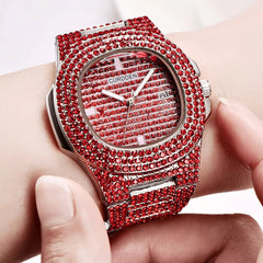 Ice Stone Gold Stainless Steel Quartz Bling Diamond Watch