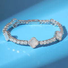 Ice Stone VVS Moissanite Sparkling Clover Silver Bracelet
