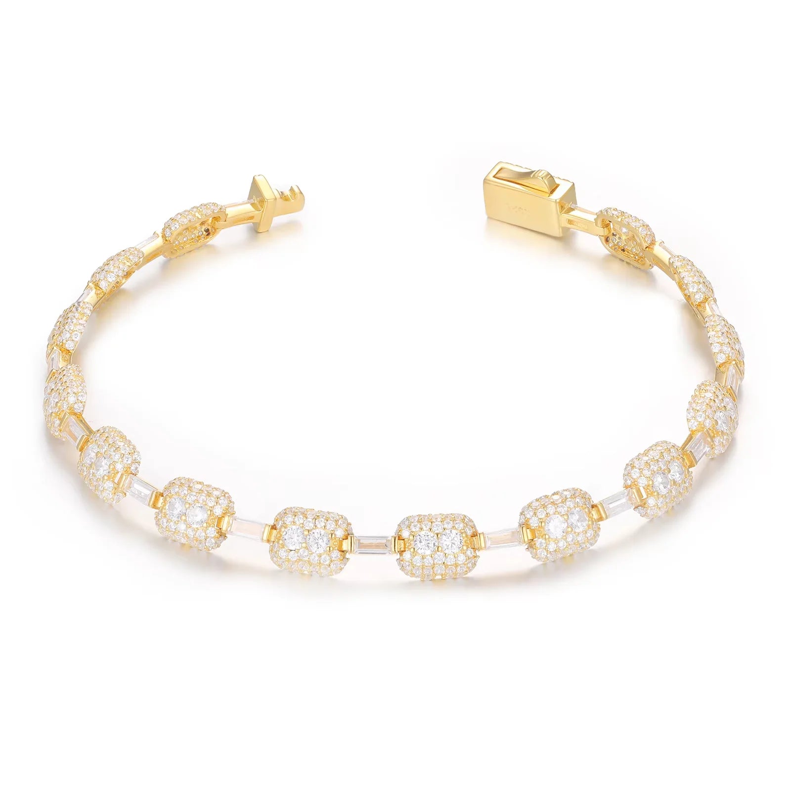 New Design 7mm VVS D Moissanite Baguette Connection Ice Out Cuboid Link Bracelet 925 Sterling Silver Tennis Chain Jewelry