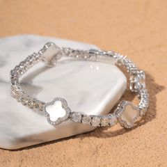 Ice Stone VVS Moissanite Sparkling Clover Silver Bracelet