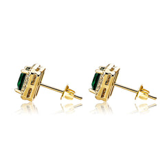 Ice Stone Iced Out Big Square Gold Plated CZ Stud Earrings