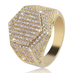 Diamond Hip hop gold diamond ring for men Fashion Hexagon Ring GoldColor Plated Iced Out Micro Pave Cubic Zircon Charm Ring