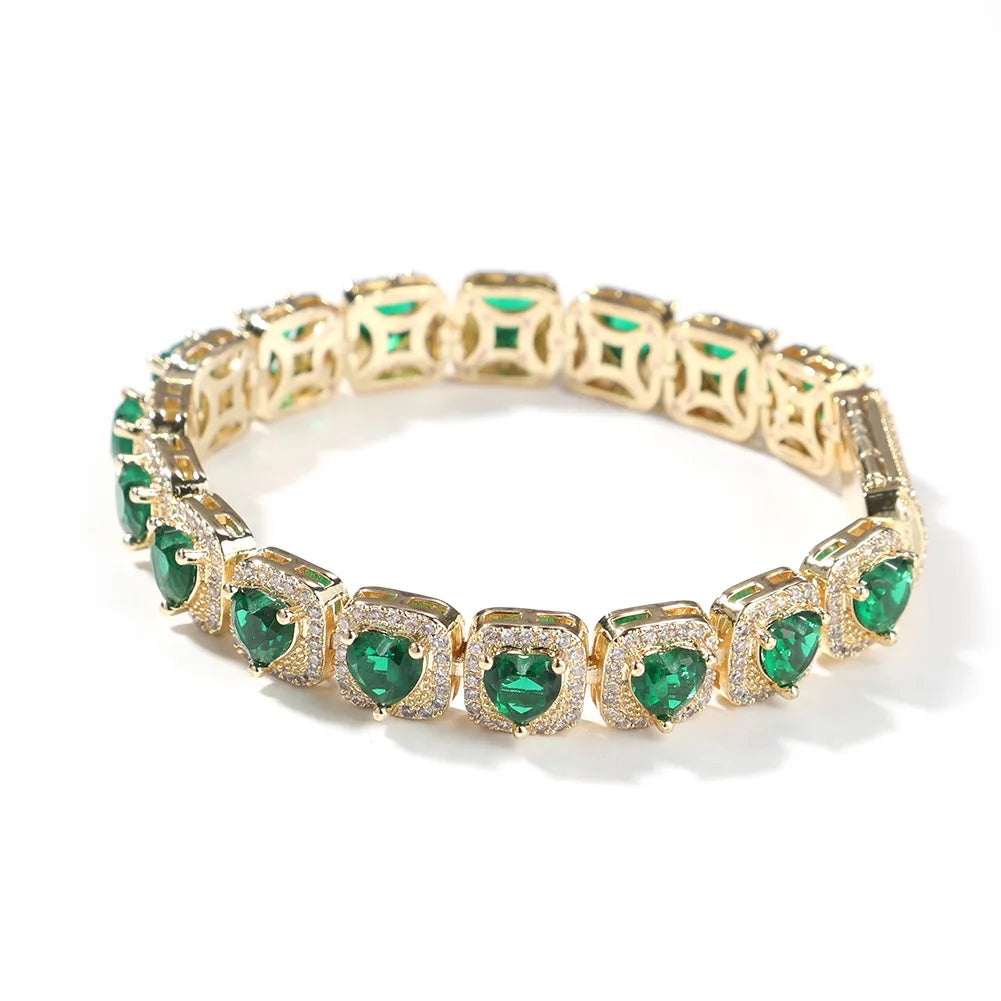 2022 New Arrival  Hip Hop 9.5mm Tennis Necklace Heart Diamond Chain Bracelet 18k Gold Plated Heart Necklace Tennis Chain