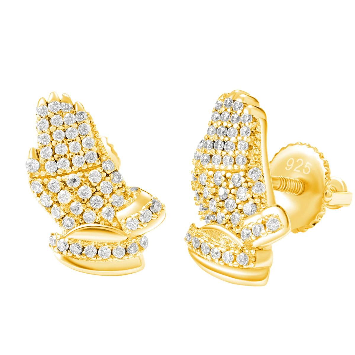 Luxury Bling Hip Hop 925 Sterling Silver VVS Moissanite Diamond Iced Out Pray Hand Stud Earrings 18K Gold Plated Jewelry