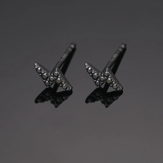 VVS Black Moissanite Lightning Bolt Stud Earrings Hip Hop 925 Sterling Silver Men's Studs Fashion Jewelry