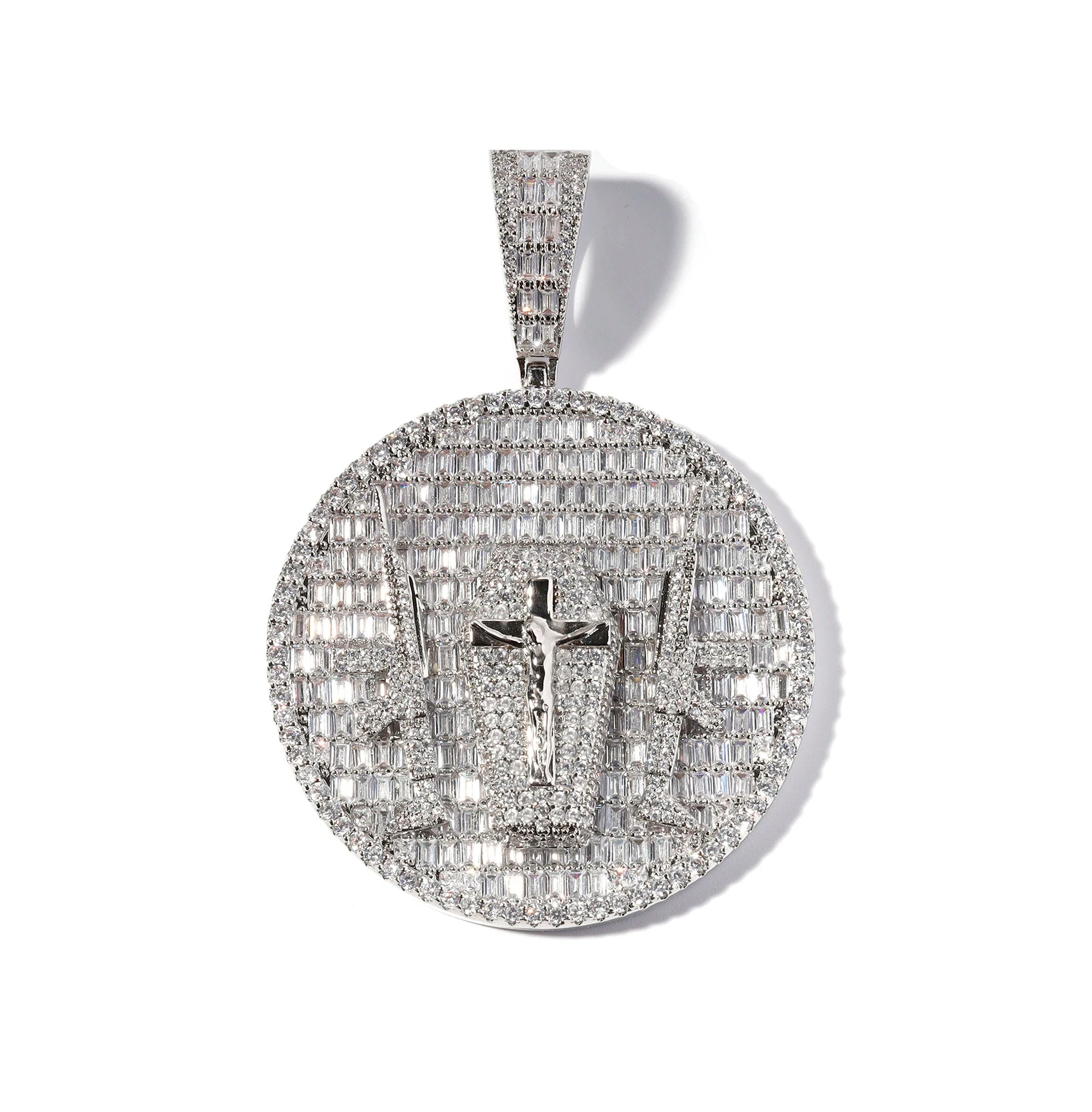 TOP ICY Religious Double Gun Cross Circle Pendant Necklace Hip Hop Mens Iced Out 5A Cubic Zirconia Cross Pendant