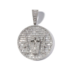TOP ICY Religious Double Gun Cross Circle Pendant Necklace Hip Hop Mens Iced Out 5A Cubic Zirconia Cross Pendant