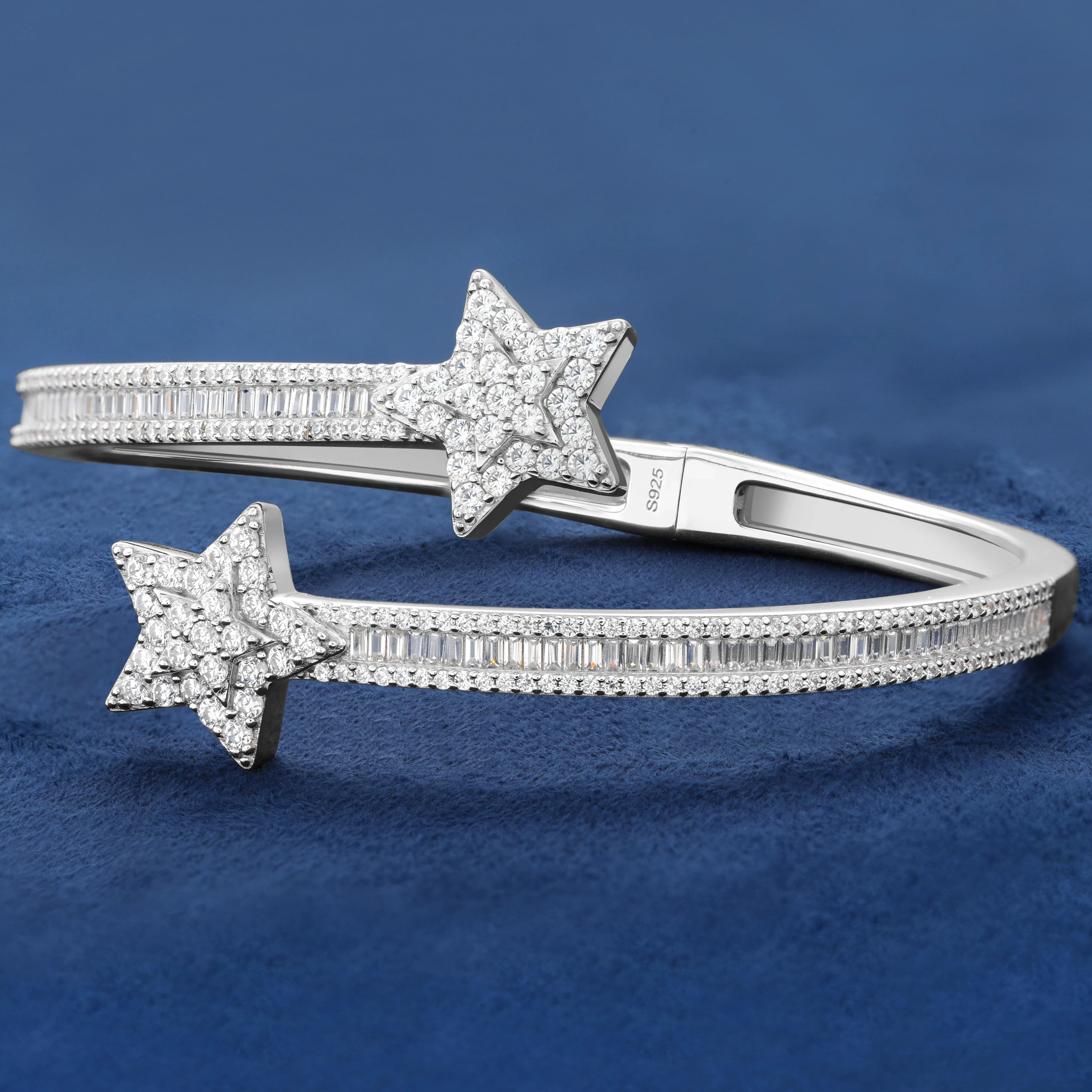 Exquisite Bling Bling Baguette VVS D Moissanite Diamond Bangle Trendy 925 Sterling Silver Star Bracelet Jewelry for Women Men