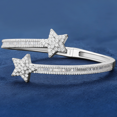Exquisite Bling Bling Baguette VVS D Moissanite Diamond Bangle Trendy 925 Sterling Silver Star Bracelet Jewelry for Women Men