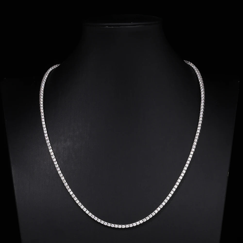 Hip Hop Jewelry: 2mm Silver Moissanite Tennis Bracelet/Necklace with Secure Spring Clasp - Urban Chic Accessories