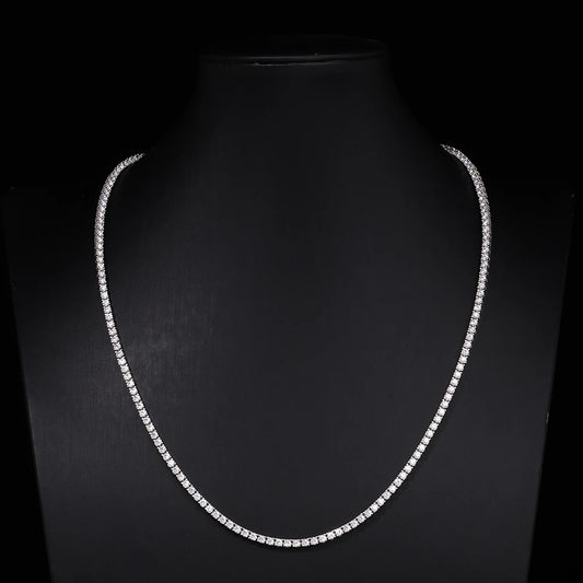 Hip Hop Jewelry: 2mm Silver Moissanite Tennis Bracelet/Necklace with Secure Spring Clasp - Urban Chic Accessories