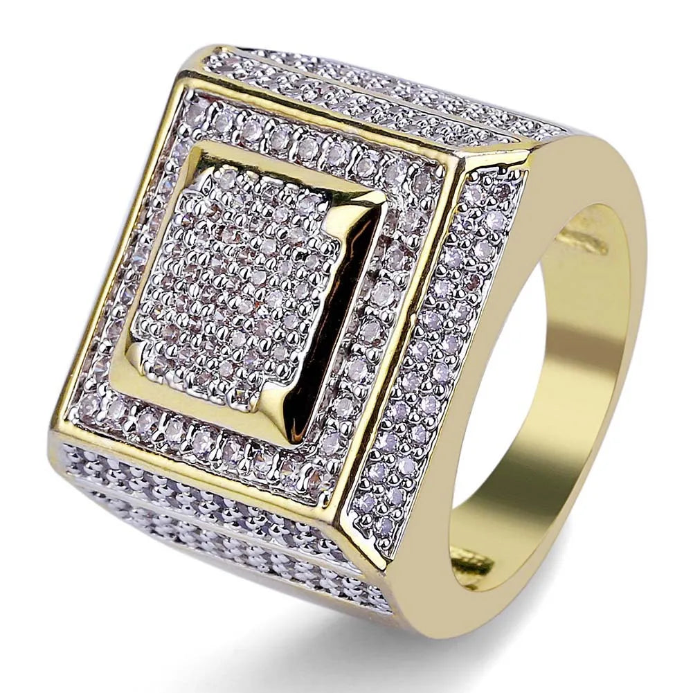 Wholesale Ice Miami square Double Layers Hiphop American Europe Ebay Best Sale Color Plated Jewelries Rock Anel Ring