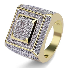 Wholesale Ice Miami square Double Layers Hiphop American Europe Ebay Best Sale Color Plated Jewelries Rock Anel Ring