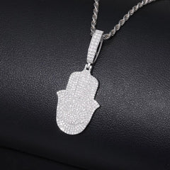 Ice Stone Fatima Hamsa 925 Silver Moissanite 18K Gold Pendant