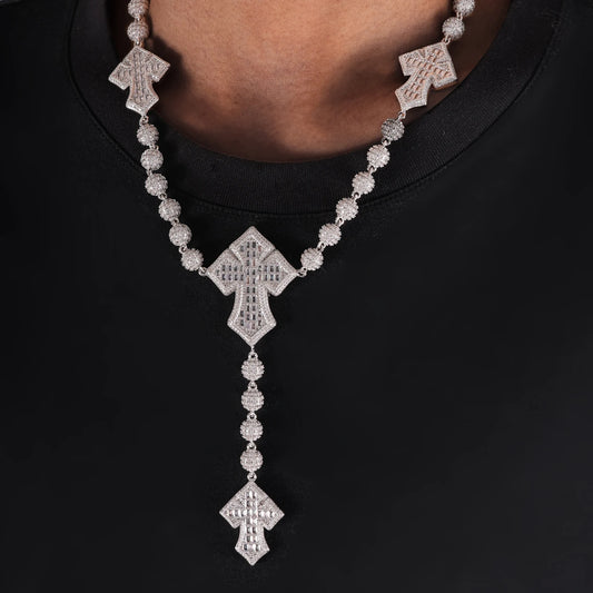 New Arrival Full Iced Out CZ Bead Baguette CZ Cross Link Chain Ball Chain Necklace Fashion Bling Hiphop Necklace Jewelry