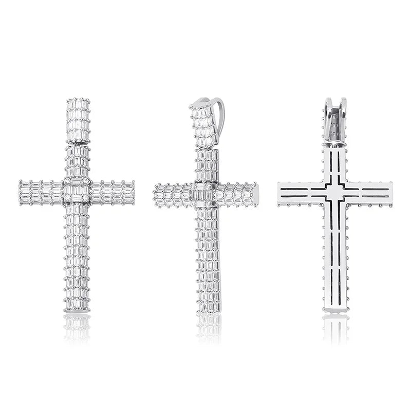 Hip hop Jewelry Sterling Silver Long Chain Jesus cross pendant Rhinestone Crystal full diamond Pendant Men Jesus Cross Necklace