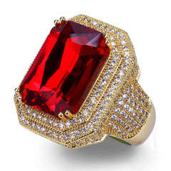 Environmental Brass copper CZ Ring Street Dance Popular Hiphop DJ NightClub Big Red Stone Ruby Finger Rings Punk Accessories