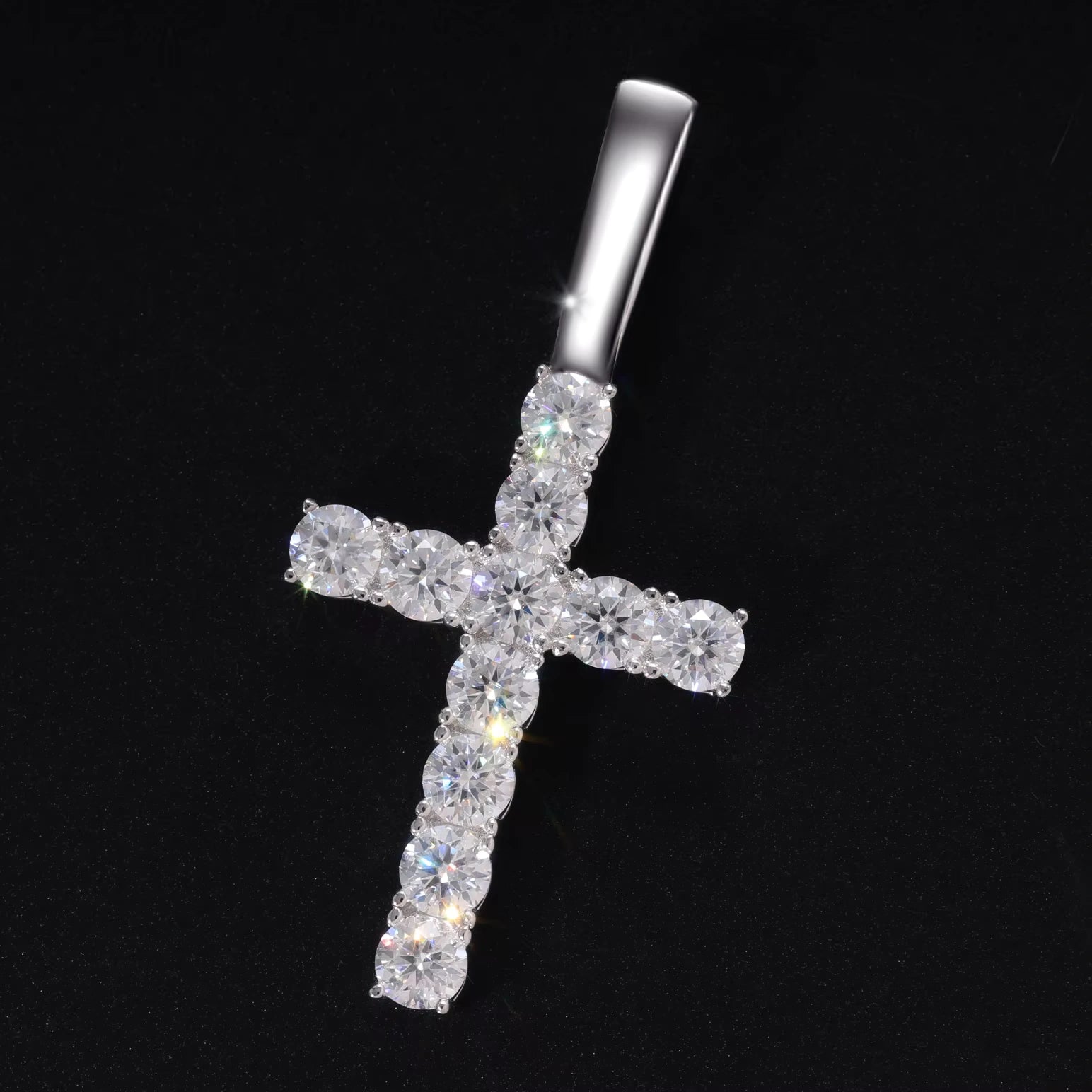 925 Sterling Silver Clear Head Cross Pendant Jewelry Luxury Necklace Sparkling VVS D Moissanite Diamond Pendant for Rapper