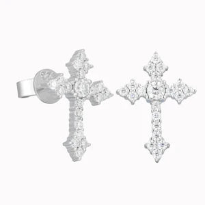 Hip Hop 925 Sterling Silver VVS Moissanite Diamond Iced Tapered Cross Stud Earrings for Men Religious Jewelry