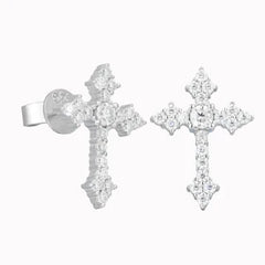 Hip Hop 925 Sterling Silver VVS Moissanite Diamond Iced Tapered Cross Stud Earrings for Men Religious Jewelry
