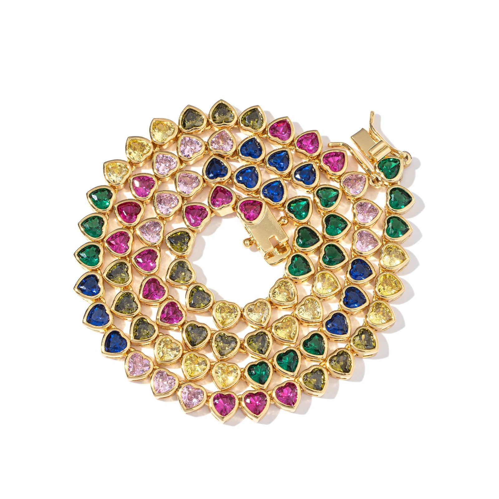 5mm Iced Out Rainbow Color Heart Tennis Chain Fashion Jewelry Necklace Brass 18K Gold Plated 3A CZ Shiny Necklace Women Chain