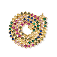 5mm Iced Out Rainbow Color Heart Tennis Chain Fashion Jewelry Necklace Brass 18K Gold Plated 3A CZ Shiny Necklace Women Chain