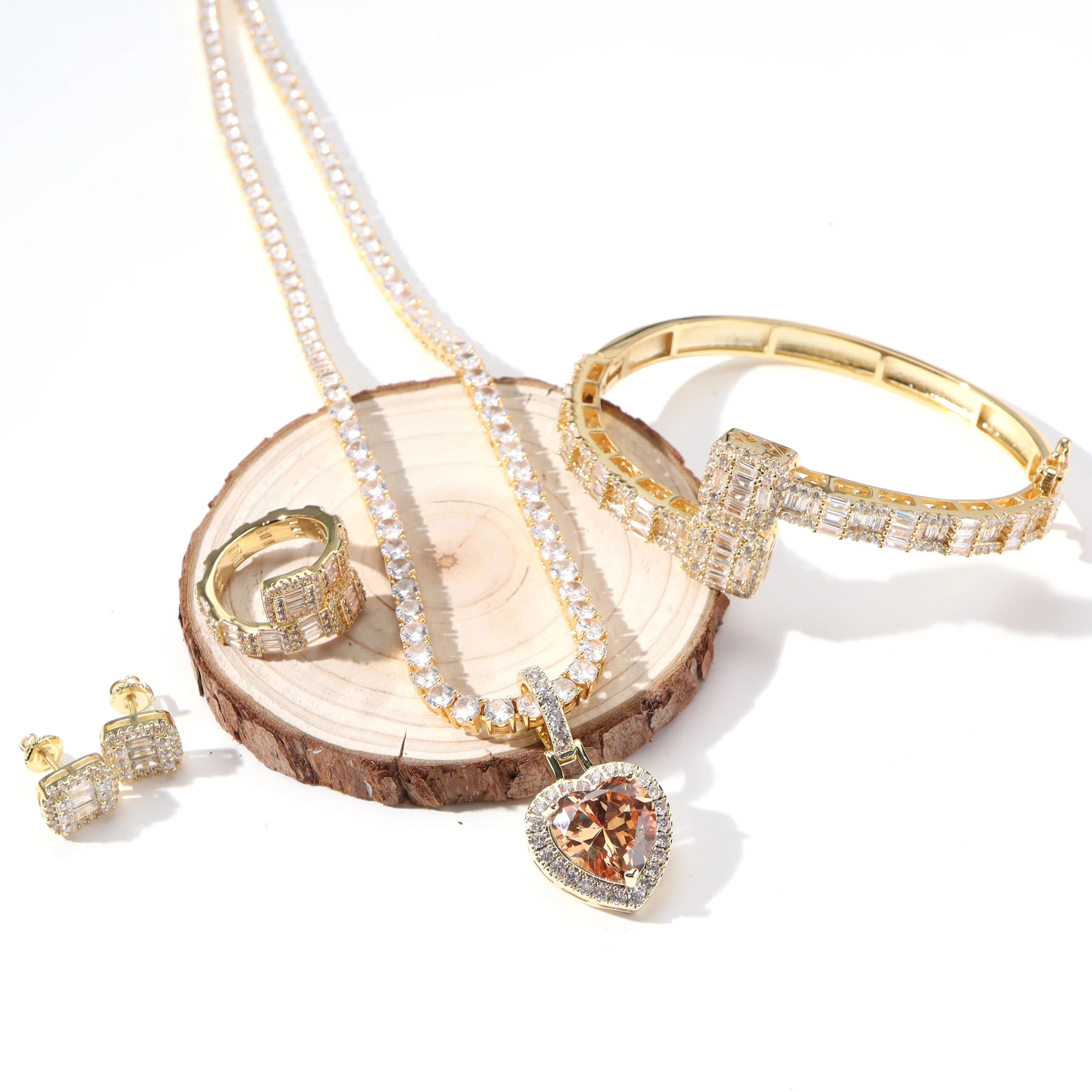 Ice Stone White Gold Jewelry Set Women