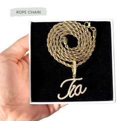 Ice Stone Custom Small Flower Cursive Initial Necklace