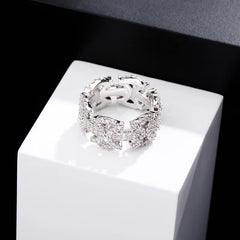 Ice Stone Hip Hop Real Gold Plated CZ Cuban Link Rings