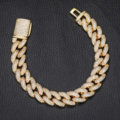 Iced Out15mm Bubble Diamond Cuban Bracelet for Men Cuban Miami Bracelet with 18k Gold Plated