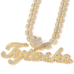 Iced out Name Plate Necklace Heart love cz big size personalized letter initial pendant necklace luxury bling party jewelry