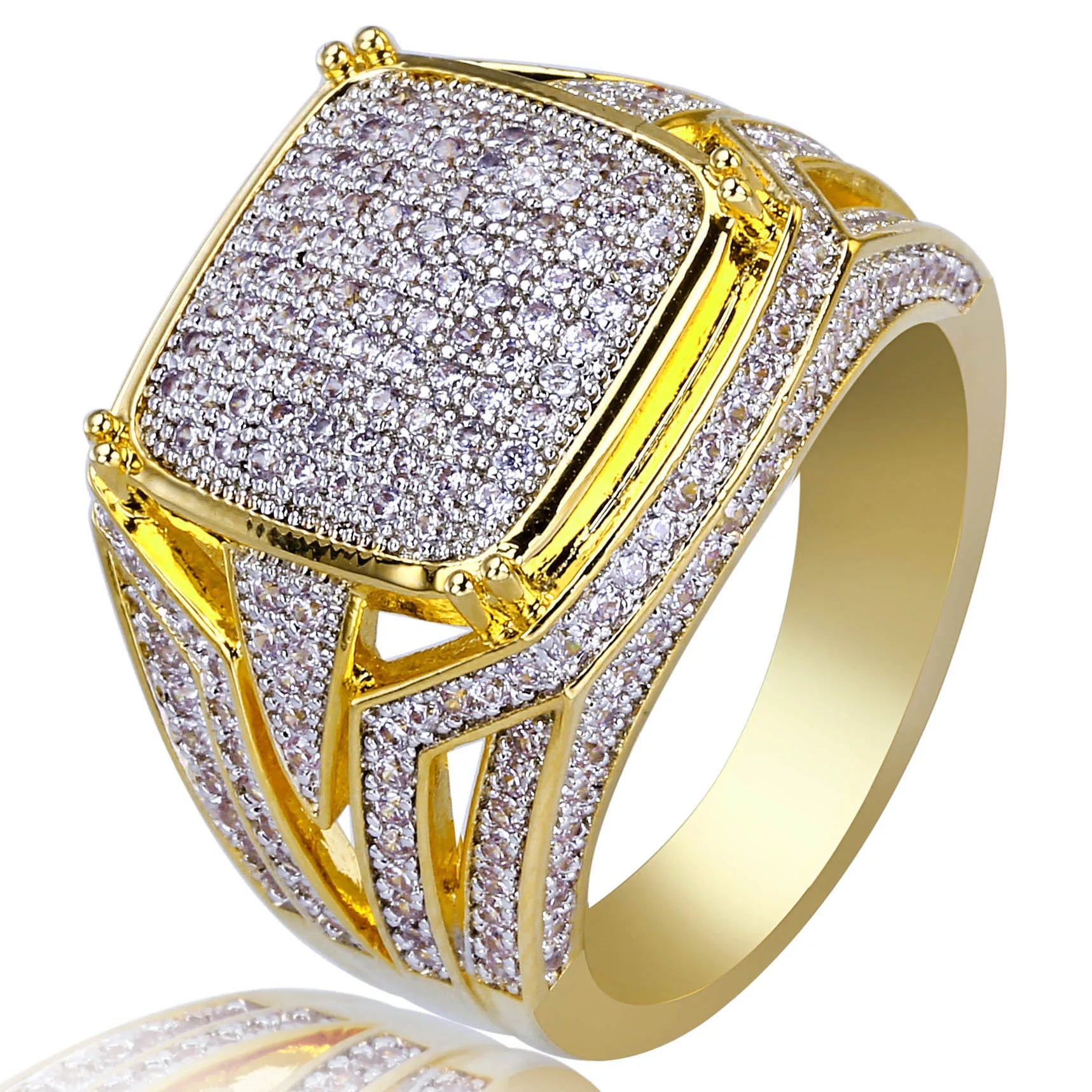Jewelry Drop shipping world hip hop Gold Color Brass Copper Micro Pave CZ Casting Malleable Iced Out Bling Square Ring